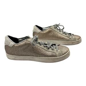 P448 Glitter Calf Hair Heel Tab Low Top Sneakers Shoes Gold Size 38 US 7.5-8
